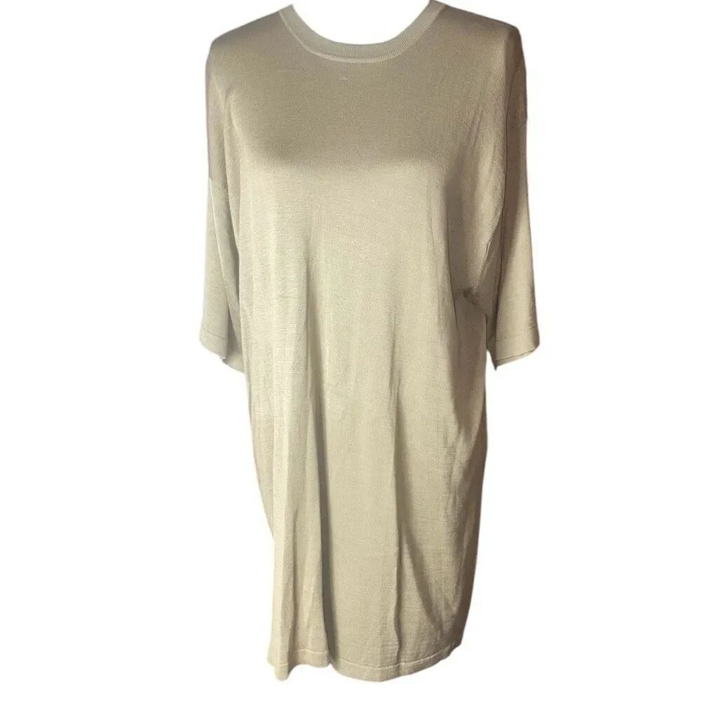 Ryan Harris Carmel Tan Silk Knitted Drop Shoulder Light Midi Dress Wm’s Sz Large
